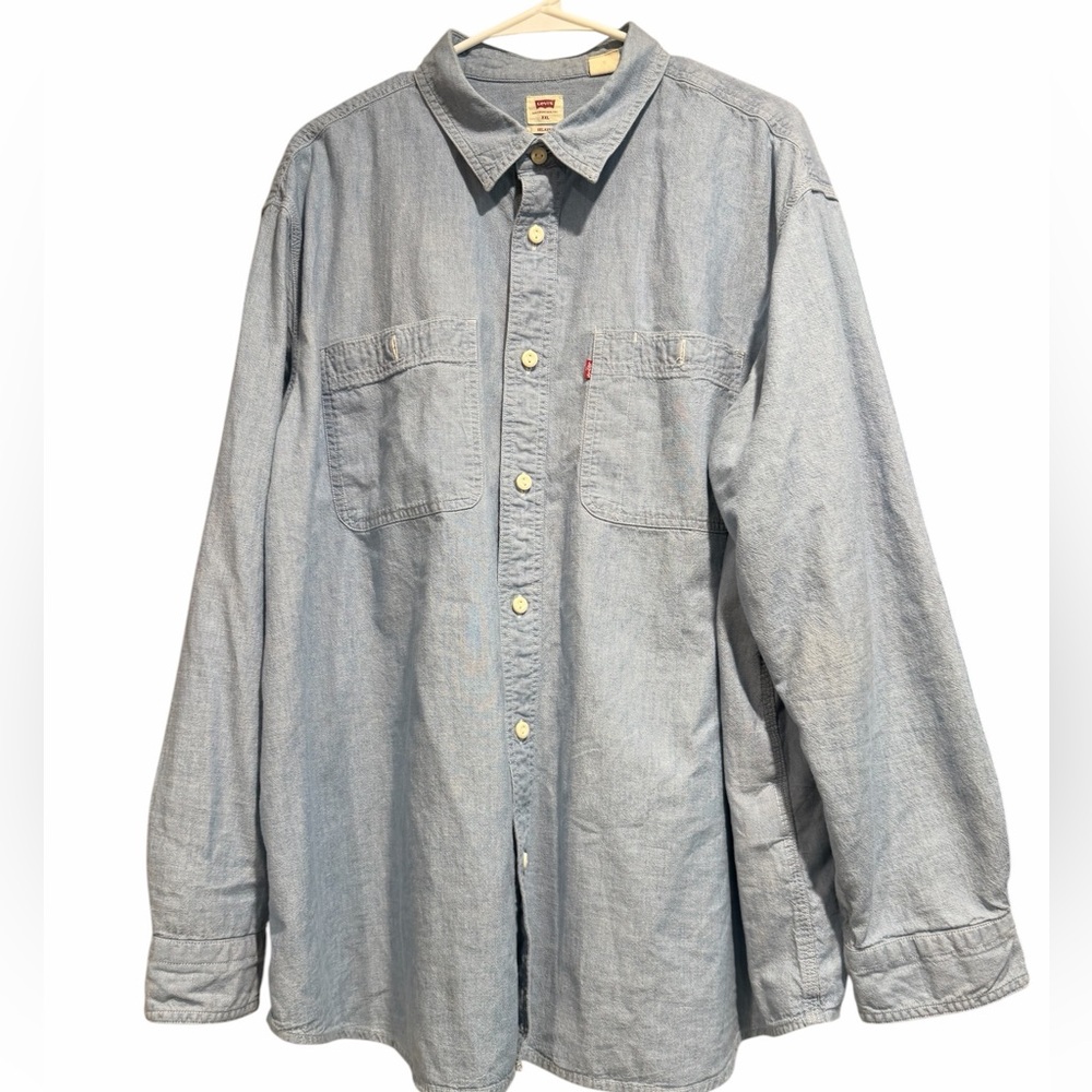 Levi's Men's XXL Relaxed Fit Chambray Denim Shirt Long Sleeve Red Tab Light Blue